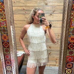 White fringe romper